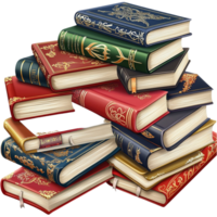 Stack of old new books arranged haphazardly showing colorful covers pages filled knowledge beautifully png