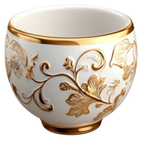 Luxurious goldrimmed teacup elegant floral patterns adding sophistication to a relaxing tea time png