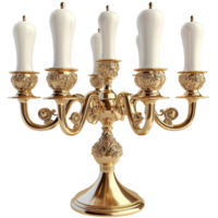 Elegant golden celabra five glowing cles creating a luxurious vintage home decor ambiance png
