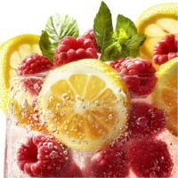 Refreshing citrus fruit drink lemon slices raspberries creating a delicious vibrant summer beverage png