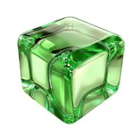 Shiny translucent green glass cube smooth edges creating a modern aesthetic geometric decorative object png