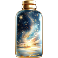 Magical glass bottle a glowing galaxy inside creating a mystical enchanting decorative fantasyinspired object png