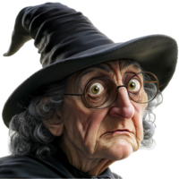 Mysterious old witch with a wrinkled face and pointy hat showcasing magical wisdom and enchanting dark fantasy themes png
