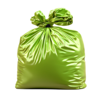 Shiny green gift bag with a tied ribbon at the top placed on a white isolated surface png