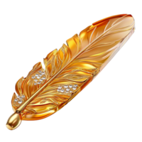 Artistic goldtipped feather with a dynamic curve and shimmering details for elegant designs png