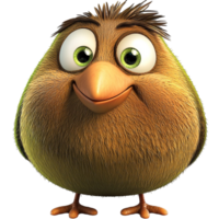 Cute fluffy yellow bird with large expressive eyes and a happy cheerful expression standing upright png