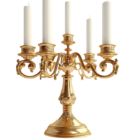 Ornate golden candelabra with five candle holders standing gracefully in a luxurious vintage interior png