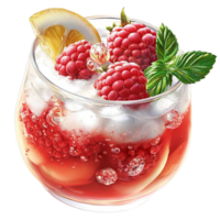 Delicious red raspberry beverage with fresh berries floating on top looking sweet and irresistibly refreshing png