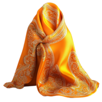Flowing silk scarf with orange intricate patterns symbolizing warmth luxury andistic fashion expression png