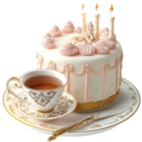 Classic tea set with a floral teacup and saucer symbolizing warmth relaxation tradition and refined teadrinking elegance png
