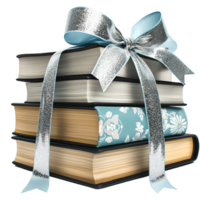 Stacked books with elegant ribbon bows symbolizing knowledge wisdom learning and thoughtful literaryinspired gift presentation png
