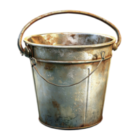 Rustic metal bucket with worn textures symbolizing utility simplicity nostalgia and the practical charm of vintage farmhouse essentials png