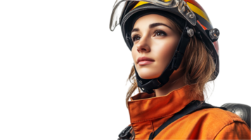 Portrait of a Female Firefighter in Uniform, Isolated on White png