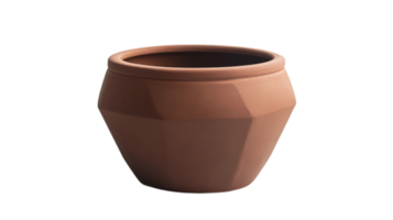 Rustic dark clay pot exhibiting modern geometric planter style, isolated on transparent background png