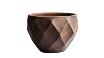 Contemporary dark clay pot with artistic geometric planter style, isolated on transparent background png