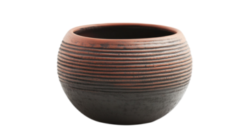 Sophisticated dark-toned clay pot paired with a geometric planter design, isolated on transparent background png