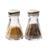 Salt and pepper shakers on black backgroundisolated on transparent background png