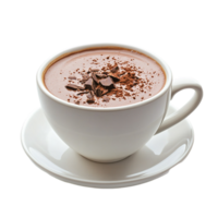 Cup of hot cocoa with dark chocolate toppingisolated on transparent background png