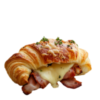 Delicious croissant sandwich with bacon and cheeseisolated on transparent background png