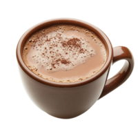 Hot cocoa beverage in a brown ceramic mug closeisolated on transparent background png