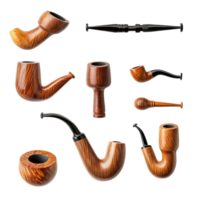 Tobacco smoking pipe collection on dark backdropisolated on transparent background png