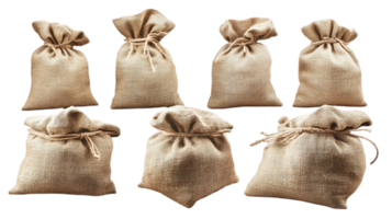 Burlap sacks collection isolated on blackisolated on transparent background png