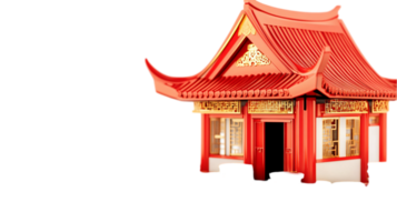 Red chinese architecture temple building artisolated on transparent background png