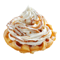 Waffle dessert with cream and sugar close upisolated on transparent background png