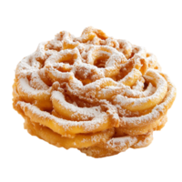 Funnel cake with powdered sugar close up viewisolated on transparent background png