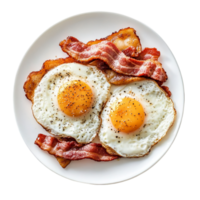 Crispy bacon and fried eggs breakfast plateisolated on transparent background png