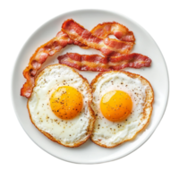 Fried eggs and bacon breakfast food closeupisolated on transparent background png