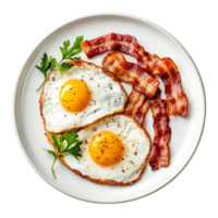 Eggs and bacon breakfast food still lifeisolated on transparent background png