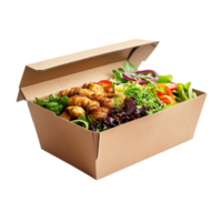 Chicken salad in cardboard to go containerisolated on transparent background png