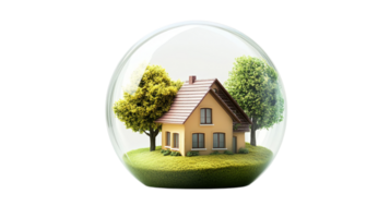 House inside globe concept for real estateisolated on transparent background png