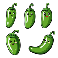 Cute cartoon jalapenos with happy expressionsisolated on transparent background png