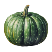 A green pumpkin illustration on black backgroundisolated on transparent background png