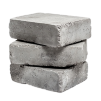 Structured stack of gray concrete blocks arranged against a black backdrop, isolated on transparent background png