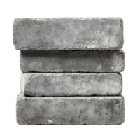 Neat pile of gray concrete blocks presented on a dark background, isolated on transparent background png