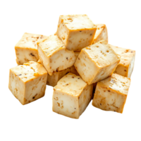 Delicious cubed tofu stack on black backdrop isolated on transparent background png