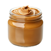 Creamy peanut butter jar product close up view isolated on transparent background png