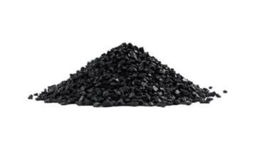 Pile of charcoal granules on a plain setting material isolated on transparent background png