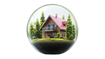 Cabin nestled inside a protective bubble home isolated on transparent background png