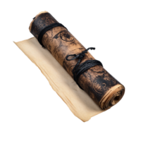 Old parchment scroll with tied string ancient manuscript isolated on transparent background png