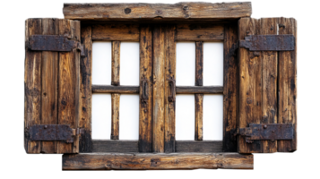 Rustic wooden window frame with open shutters design isolated on transparent background png