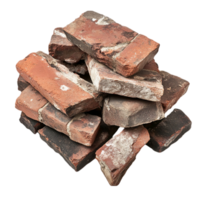 Pile of red bricks construction material architecture isolated on transparent background png
