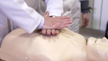 CPR training medical procedure workshop. Model dummy for CPR training in medical class video