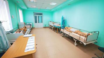 Dummy for training in university. Medical room with dummy for training exercise in university video