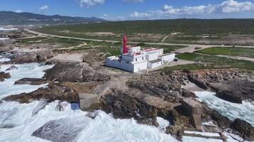 High Angle of Shallow Cable Lighthouse in Cascais Lisbon District Portugal.. Beach Leisure. video