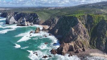 Scenic Roca Cape Skyline at Sintra in District of Lisbon Portugal. Idyllic Beach Destinations. video