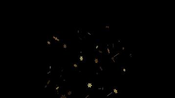 Golden snowflakes floating in dark space creating a magical video